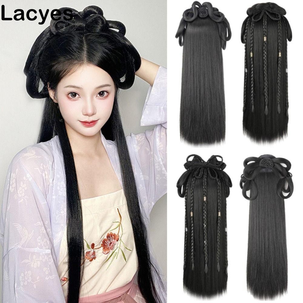 Layes วิกผมจีนโบราณ, การถ่ายภาพสังเคราะห์ผู้หญิง Hanfu วิกผม, Headdress Black Antique Integrated Hair Bun