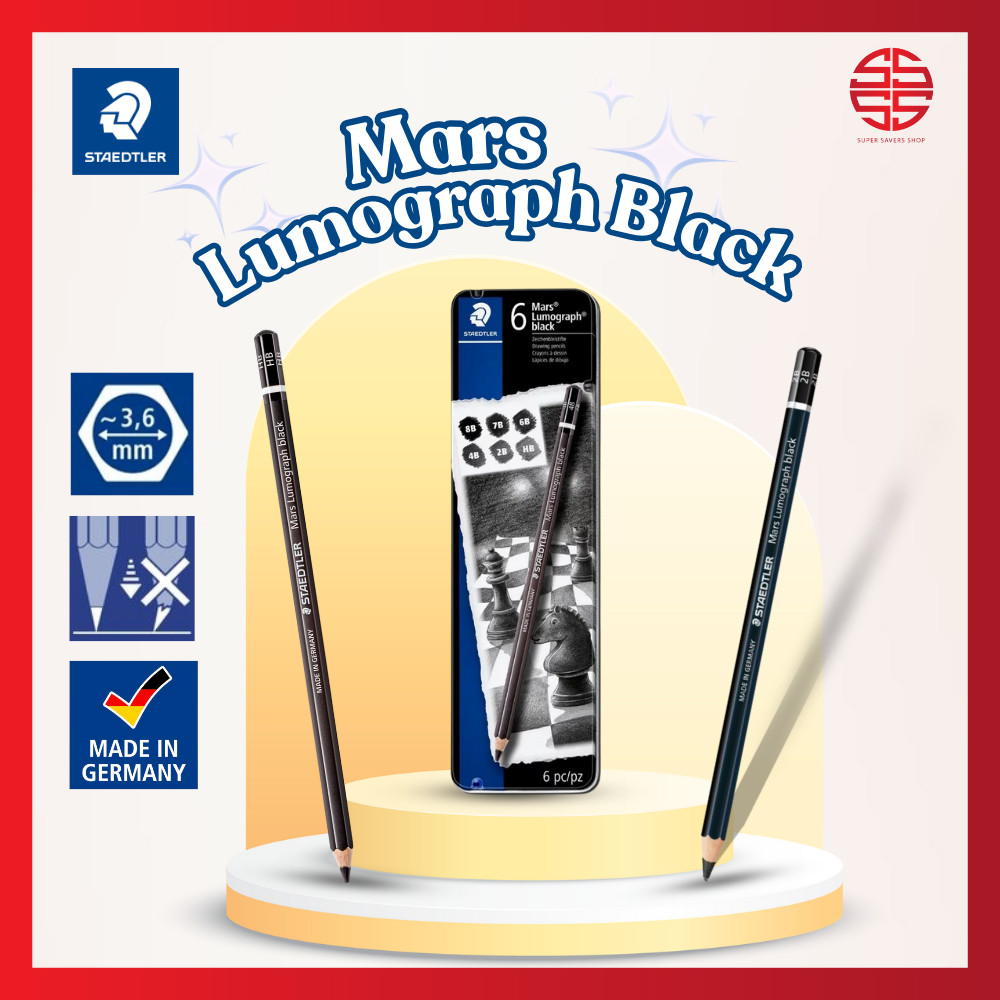 [Super SaverS] STAEDTLER (8B 6B 4B 4B 2B 2B) Pensel Plumbum Kayu Lumograph Black Artis - Box 6 in Me