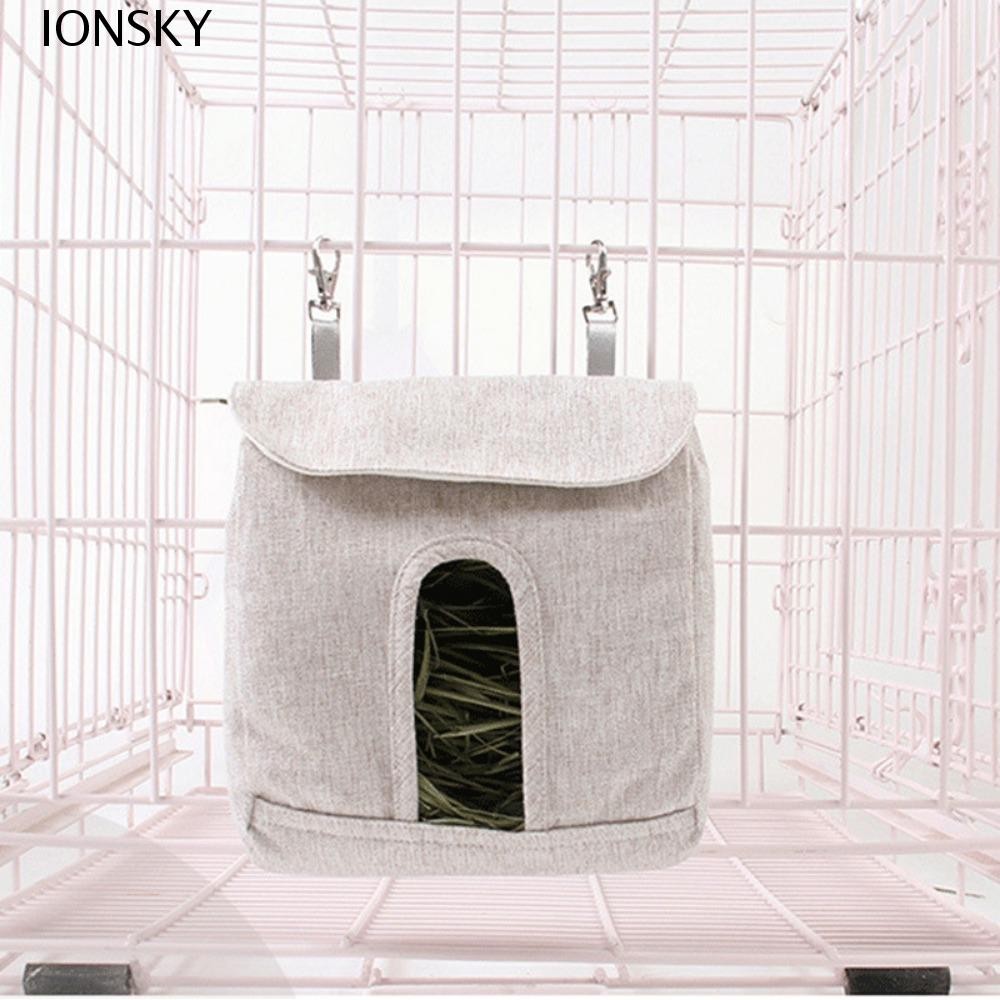 Ionsky Guinea Pig Hay กระเป๋าปฏิบัติ 1PC สําหรับ Chinchillas Bunny พร้อมตะขอแขวนถุงเก็บหญ้า