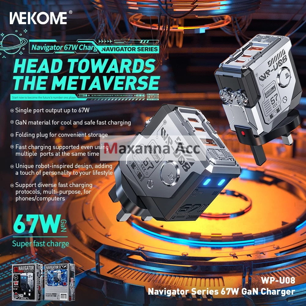 NAVIGATOR SERIES 67 WATT OME WPU08 ADAPTER / 67W หัวชาร์จ FAST CHARGING 1 USB 2 TYPE C