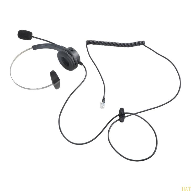 Hat 4-Pin RJ11 Monaural Wired Operator Call Center ชุดหูฟังโทรศัพท์หูฟัง BK