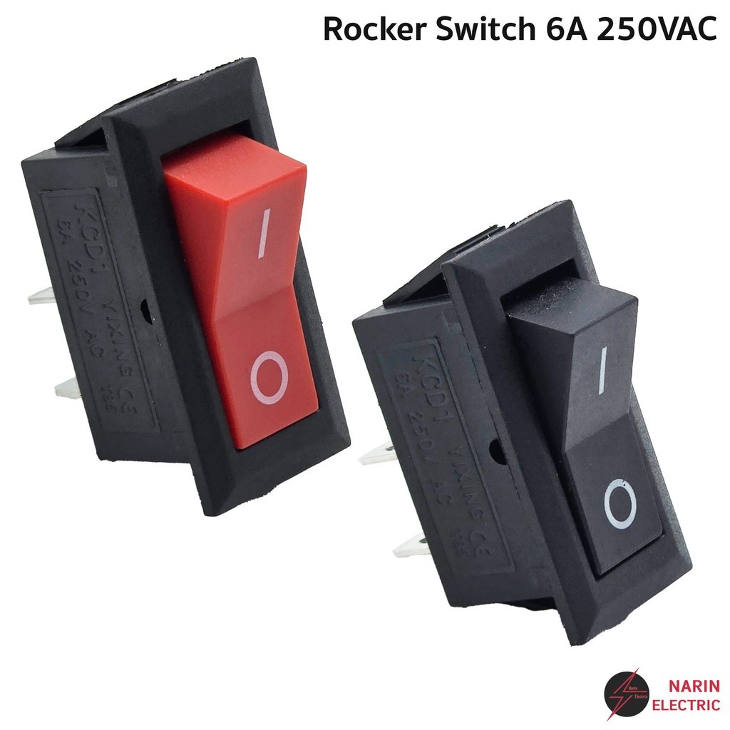 สวิตซ์ ขนาดกลาง (Rocket switch) สีดำ แดง 2P 10A125V,6A 250V คุณภาพมาตรฐาน สวิตซ์กระดก