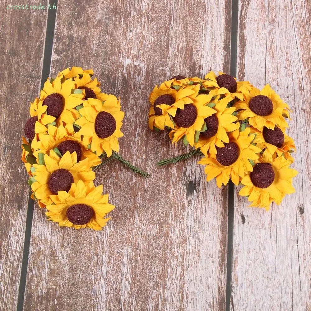ครอสทราเด 100ชิ้นดอกไม้ประดิษฐ์กระดาษดอกไม้,แฮนด์เมดที่สวยหรูมินิกระดาษเทียมทานตะวัน,พวงมาลัยเครื่องประดับที่สมจริงทําเองช่อดอกไม้ปลอมงานแต่งงา