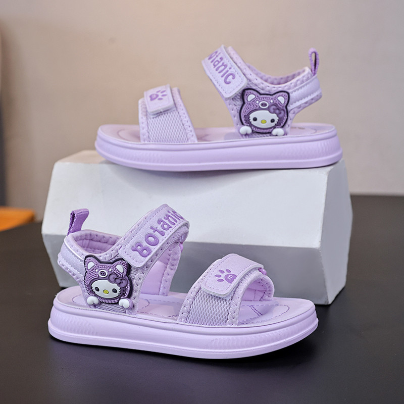 หญิงรองเท้าชายหาดน่ารัก HelloKitty พื้นนุ่ม รองเท้าแตะเด็กเปิดนิ้วเท้า ใส่สบาย ลื่น 2025 ฤดูร้อนใหม่ สไตล์เจ้าหญิง