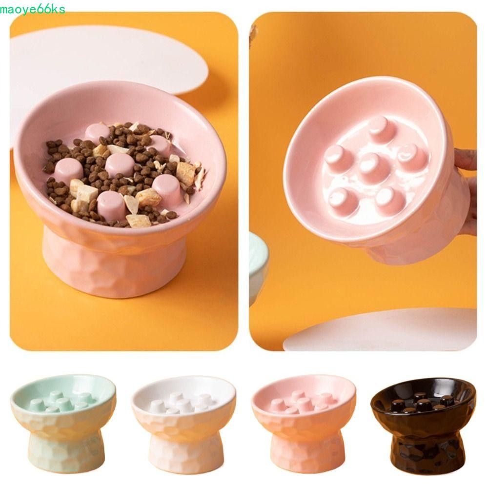 MAOYE Cat Slow Feeder Bowl,เซรามิคเอียงปากสัตว์เลี้ยงสูงชาม,Universal Anti Tippingลื่นAnti Vomitingสัตว์เลี้ยงดื่มกินFeederสําหรับลูกแมว/Puppy/Bunny