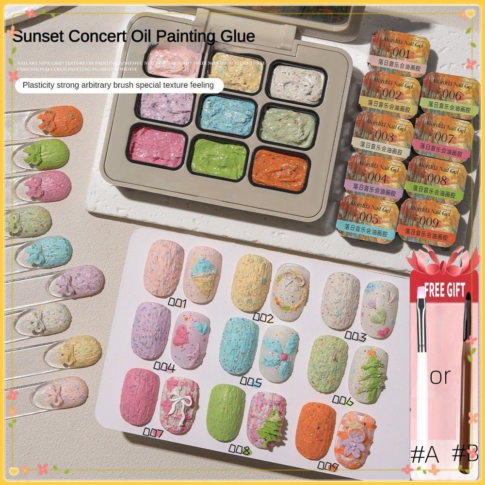 มีสินค้า] ชุดเจลทาเล็บ Moda 9 สีสําหรับภาพวาดสีน้ํามัน Sunset Concert ติดทนนานไม่ล้างสําหรับ 3D Rich
