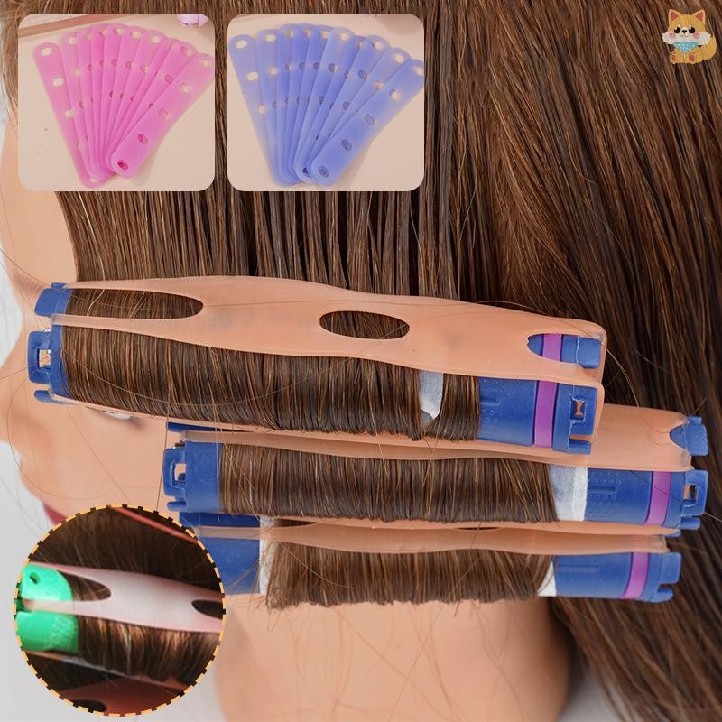 [VI] 10 ชิ้นสีชมพู/สีฟ้าดัดผมซิลิโคนวงทนความร้อน Traceless ดิจิตอลเย็นแท่งยืดหยุ่นยางรัดผมแหวนเครื่องมือจัดแต่งทรงผม TH