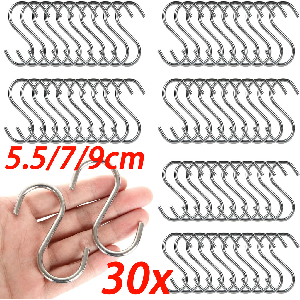 10/20/30 ชิ้น Heavy Duty สแตนเลส S-Hooks / กระทะหม้อผู้ถือแร็คตะขอ / ตะขอรูปตัว S