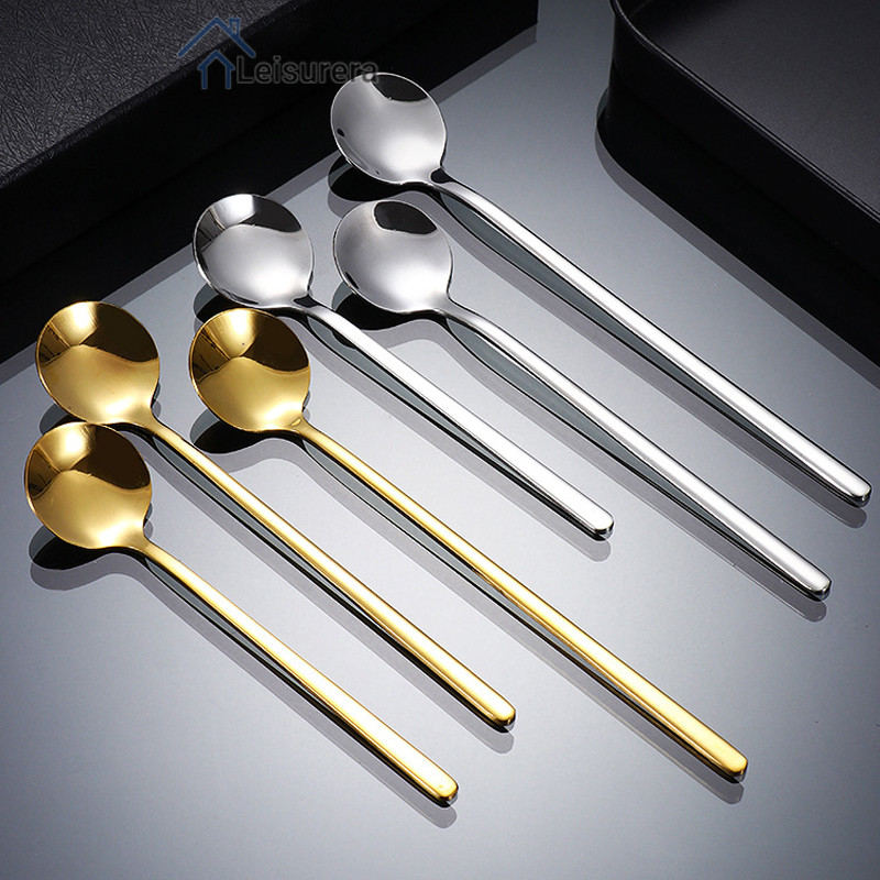 ✨ช้อนข้าวกลมเล็กสีทอง ช้อนสแตนเลส ช้อนกาแฟด้ามยาว🍀 - รูปที่ 5