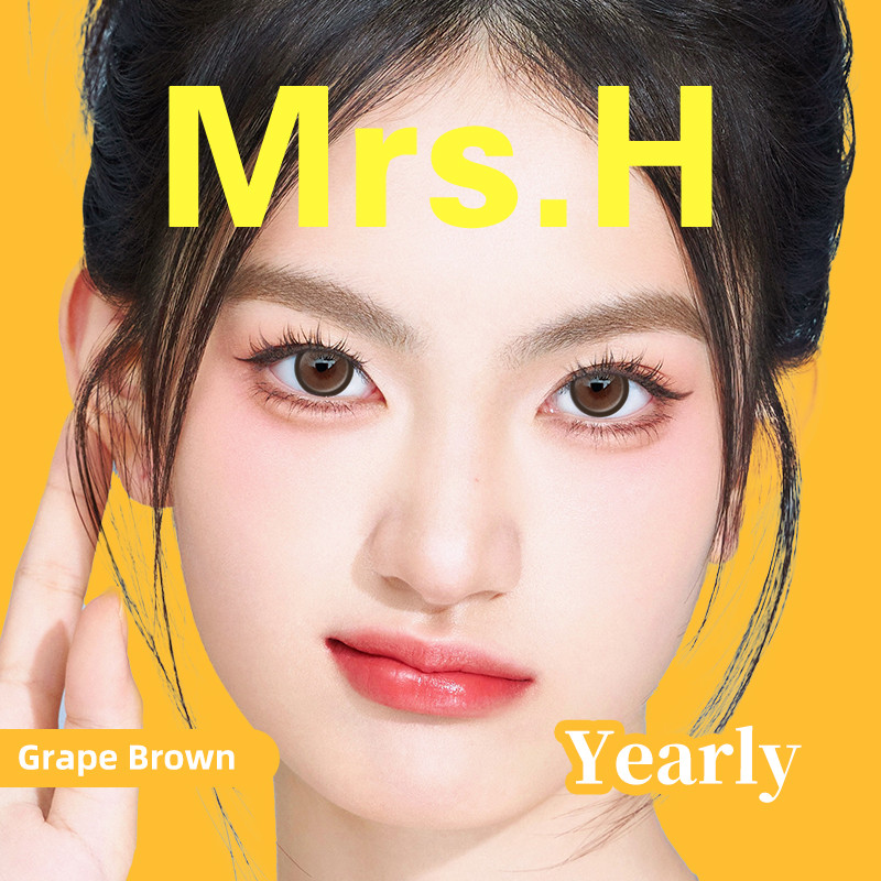 Mrs.H คอนแทคเลนส์ 1 คู่เลนส์สีดําสีน้ําตาลปาร์ตี้ 14 มม.รายปีฟรีคอนแทคเลนส์กรณี