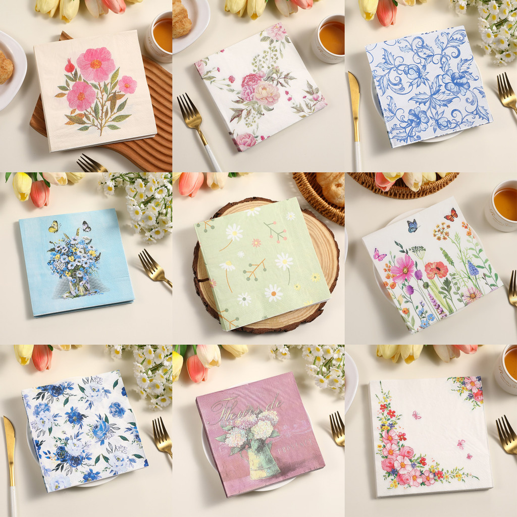 20 ชิ้น/แพ็ค Elegant ดอกไม้ Decoupage กระดาษผ้าเช็ดปาก Vintage ดอกไม้กระดาษเนื้อเยื่อสําหรับงานแต่งงาน Xmas Party Decor