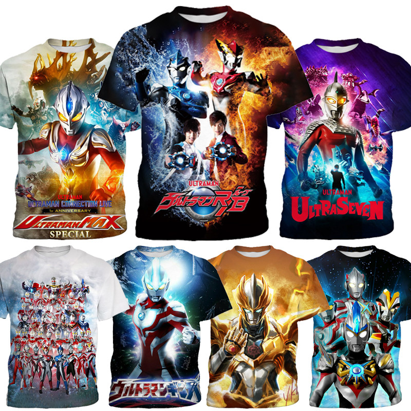 เสื้อยืด.ultraman.สำหรับเด็กและผู้ใหญ่ สタイルแฟชันแขนสั้น