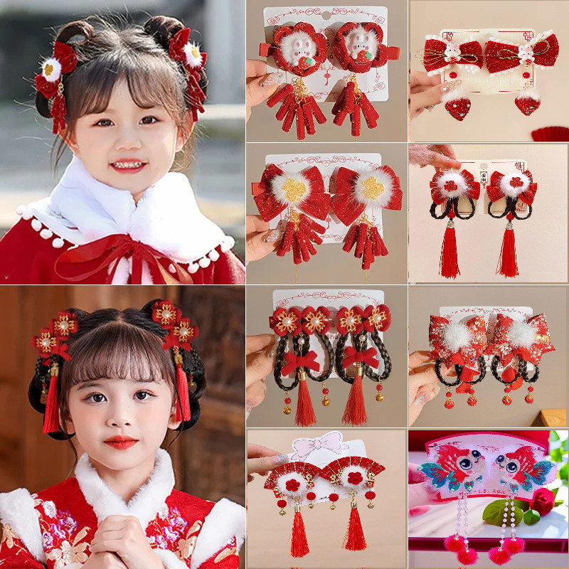 ผ้าโพกศีรษะน่ารักสีแดงปีใหม่ของเด็กผู้หญิง