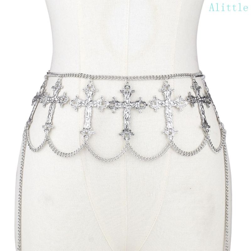 Alia Punk เข็มขัดสําหรับผู้หญิงเอวโซ่ Belly Chain แกะสลักเอว Cross แกะสลักเข็มขัด Beach Belly Chain 