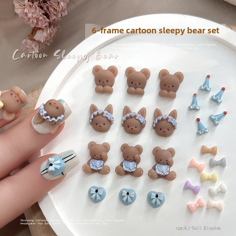 10 ชิ้น 3D น่ารักการ์ตูนผ้ากันเปื้อนกาแฟนมหมีอุปกรณ์แต่งเล็บ / กล่องตกแต่งเล็บ หมวกโบว์เรซิ่น / เครื่องประดับทำเอง