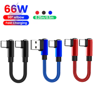 Elough 0.25ม./0.5ม. 66W Dual 90°ข้อศอก Super Fast Charging Type C to Type Cable USB Type C Data Cord Wire