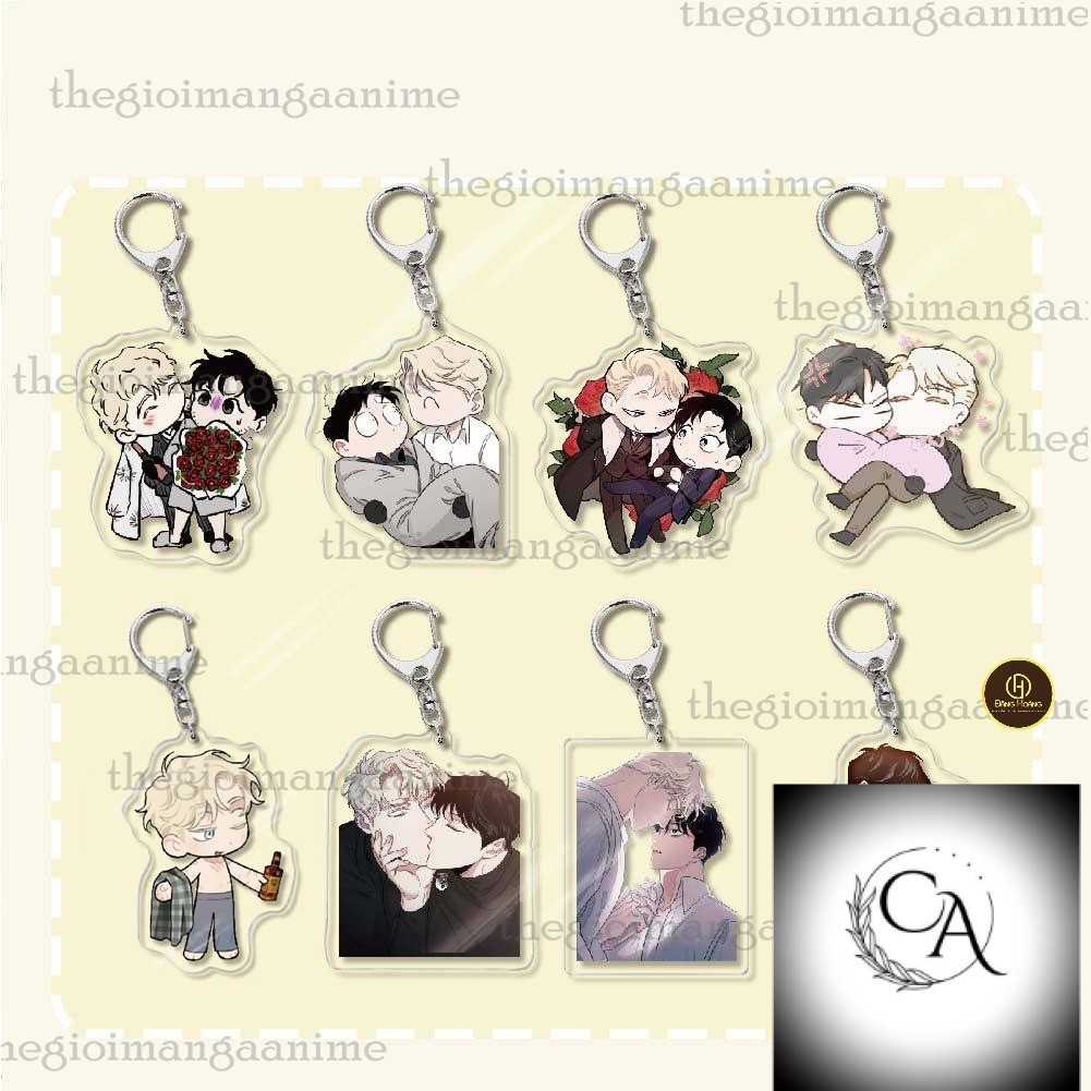 ROSES AND CHAMPAGNE พวงกุญแจ ROSES AND Wine BL boylove พิมพ์ด้วยไมกาในอะคริลิค ของขวัญน่ารัก DH