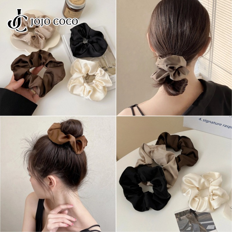 Jojo COCO สไตล์เกาหลีสีทึบผูกผมสาวหวานผมหางม้าสูงยืดหยุ่น Scrunchies เชือกผมผมมือ