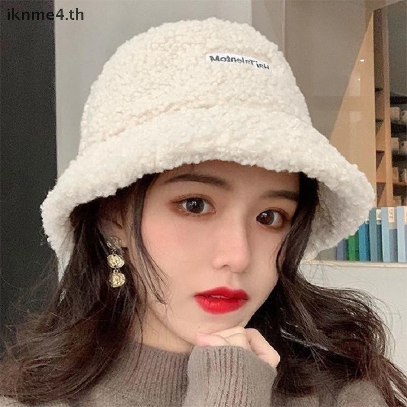 [ikn] Winter Cute Cartoon Warm Plus Velvet Thicken Outdoor Lambskin Bucket Hat [TH]