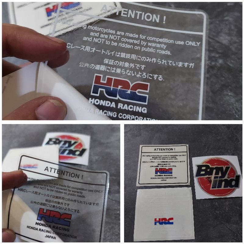 HONDA WARNING สติ๊กเกอร์ HONDA ATTENTION HONDA HRC JAPAN TRANSPARENT สติ๊กเกอร์คุณภาพสูงกันน้ํา STIC