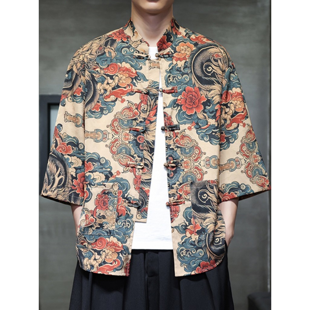 2025 CNY Tang ชุด现货สไตล์จีนพิมพ์ลายมังกรเสื้อผ้าปีใหม่สำหรับผู้ชาย Hanfu จีนแบบดั้งเดิมสวมใส่中国进口拼图