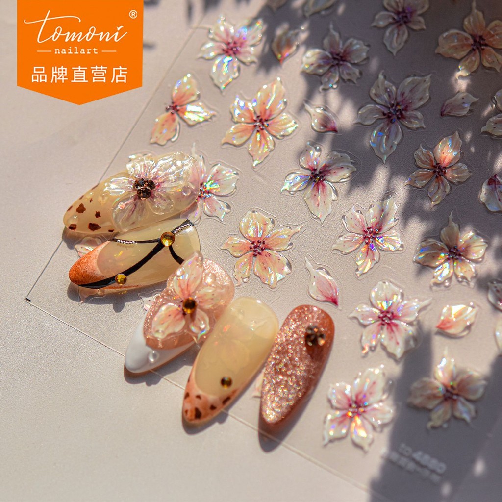สติกเกอร์ติดเล็บ Tomoni Jelly INS สติกเกอร์ติดเล็บเครื่องเขียนสไตล์ญี่ปุ่นสุดฮอตสติกเกอร์ติดเล็บลายดอกลิลลี่สีชมพู
