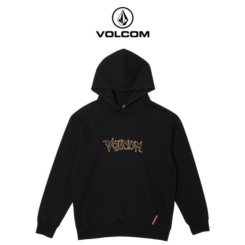 VOLCOM โวลคอม เสื้อกันหนาวพิมพ์ลายลําลองกลางแจ้งสําหรับผู้ชายใหม่สีดําอเนกประสงค์ด้านบน110