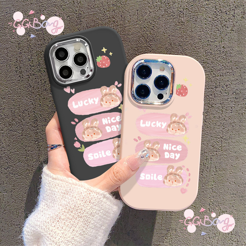 คู่กระต่ายน่ารักทิวลิปสตรอเบอร์รี่ดาวกรณีหรูหรา เคสไอโฟน 16 11 15 13 12 14 Pro Max 16 7 8 11 14 Plus XR X XS Max SE