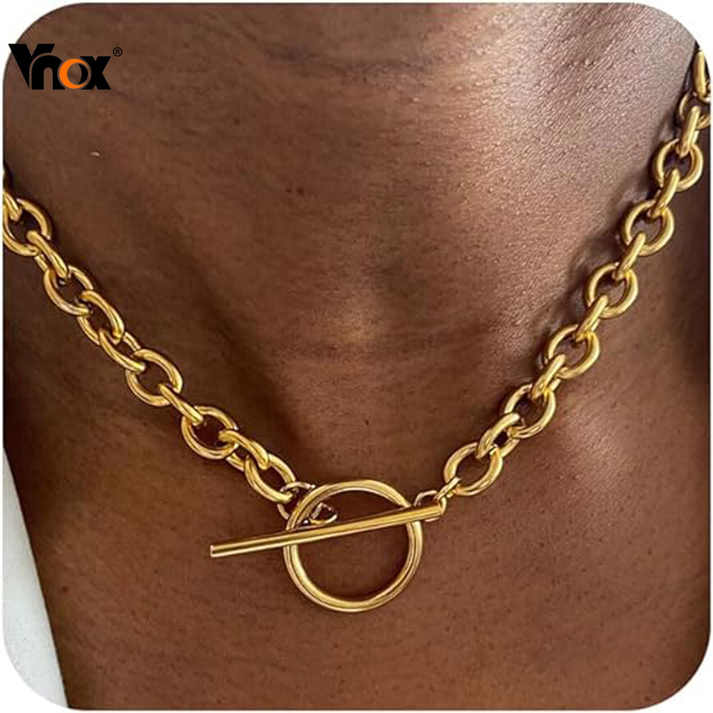Vnox 18K Gold Plated Chunky สร้อยคอผู้หญิงไทเทเนียม Clasp Chunky Toggle สร้อยคอ Statement T-Bar Clasp Gold Punk สร้อยคอ