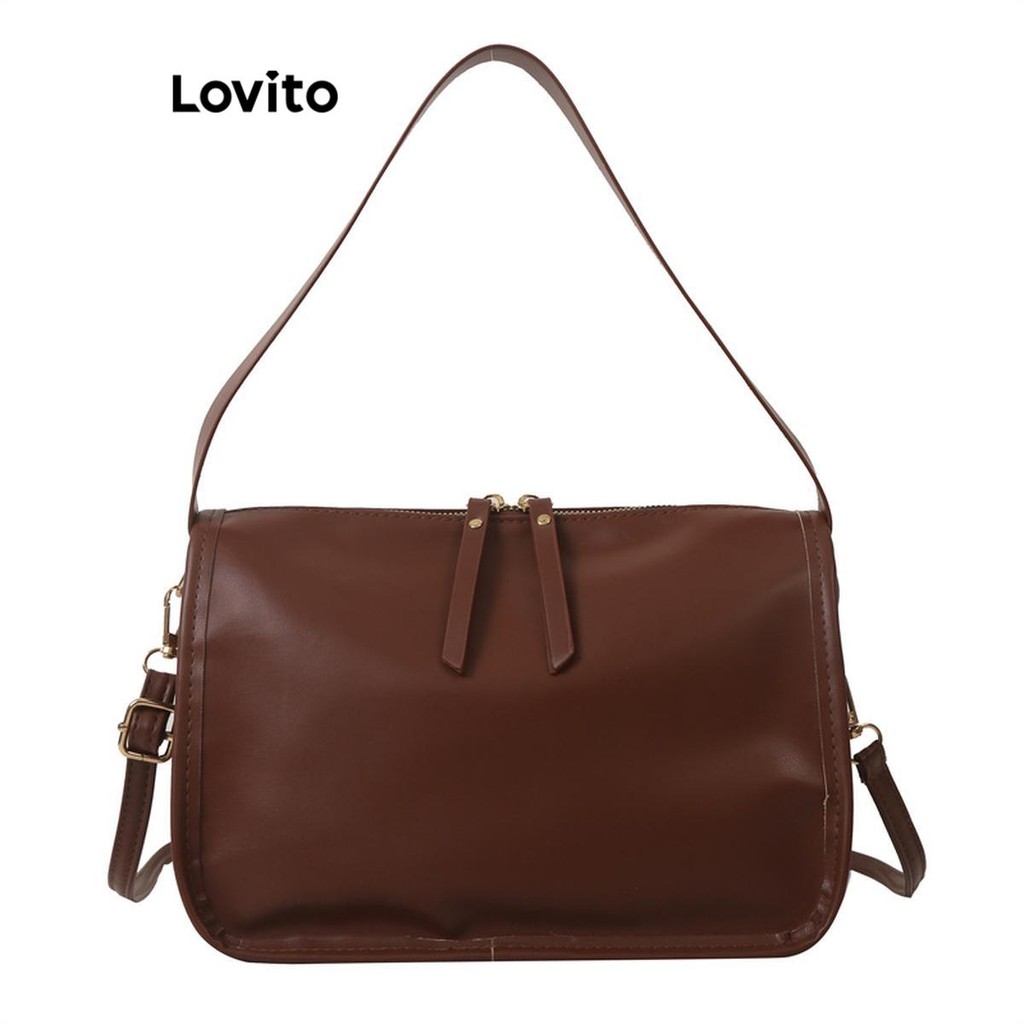 Lovito กระเป๋าสะพายไหล่ขนาดเล็กสไตล์เรโทรเรียบง่ายสำหรับผู้หญิง LFA59038