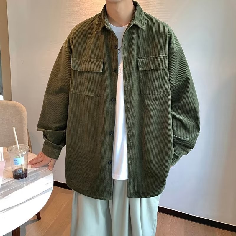 Femca เสื้อเชิ้ตผู้ชาย ผ้าลูกฟูก แขนยาว วินเทจ หลวม ins high street M-3XL