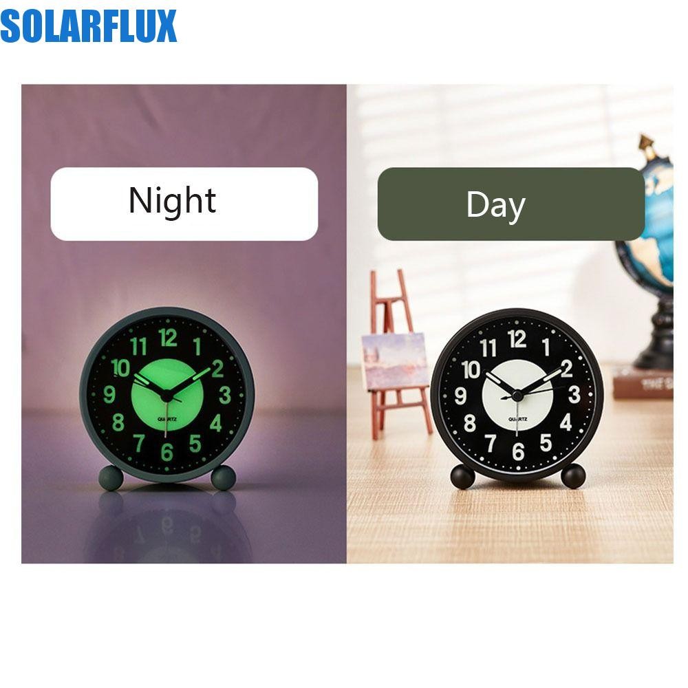 Solarflux นาฬิกาปลุกเรืองแสงโลหะ, นาฬิกาไฟกลางคืนขนาด 4 นิ้วทรงกลม, นาฬิกาตั้งโต๊ะเคลื่อนไหวป้องกันการหล่นแบบเงียบเรียบง่ายโต๊ะข้างเตียง