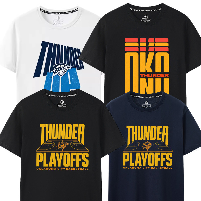 2025 ฤดูร้อนใหม่เสื้อยืดแขนสั้นผ้าฝ้ายแท้รอบคอ Thunder OKC Playoff Alexander No.2 บาสเกตบอล SGA