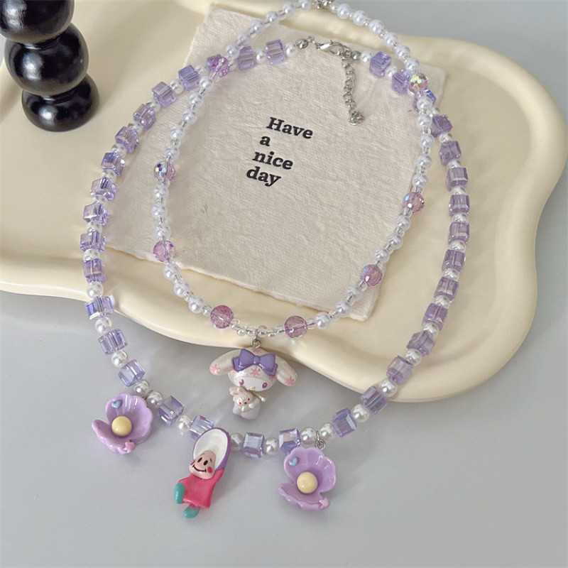 สร้อยคอมุกสีขาว Amethyst Oyster Baby Shell สไตล์เกาหลีและญี่ปุ่น ฤดูร้อน พร้อมลูกปัด Clavicle Chain 
