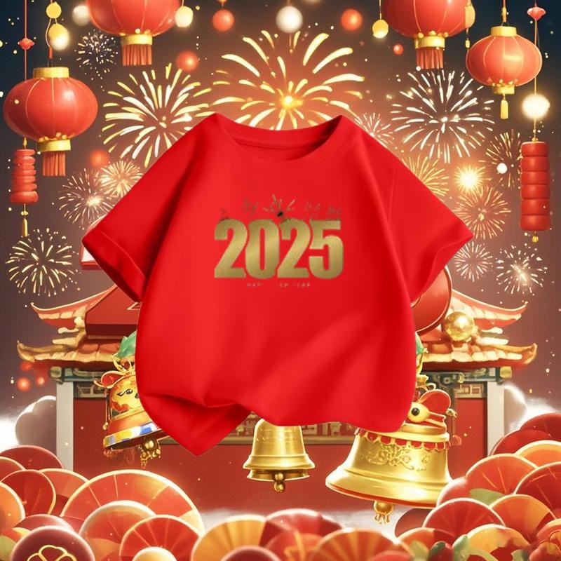 New Year T-shirt tshirt for kids clothes for kids boy red shirt for kids boy เสื้อลูก