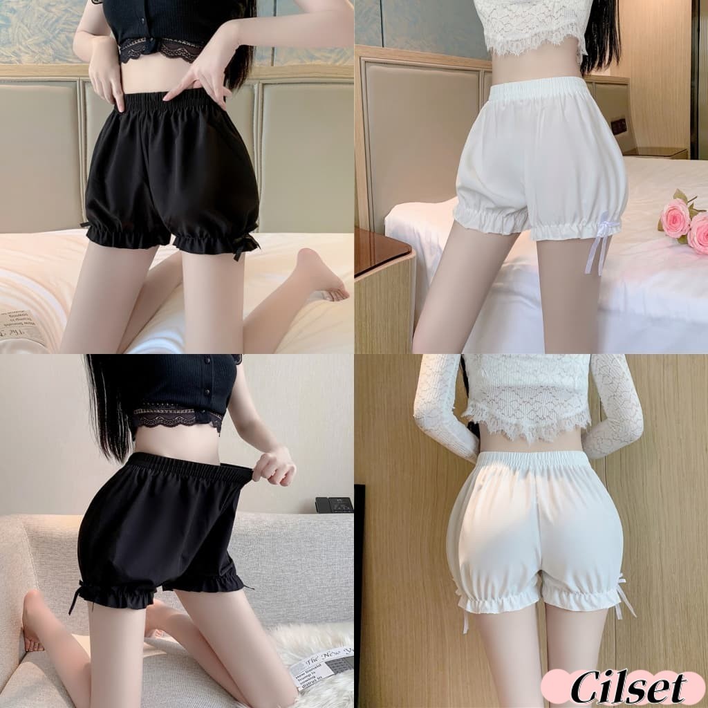 Cilset🛒พร้อมส่ง🎀 กางเกงขาสั้น ขาสั้นเอวสูง เอวสม๊อคสีพื้น ทรงพองเกาหลี เนื้อผ้าใส่สบาย ไม่บางน่ารัก /KK360