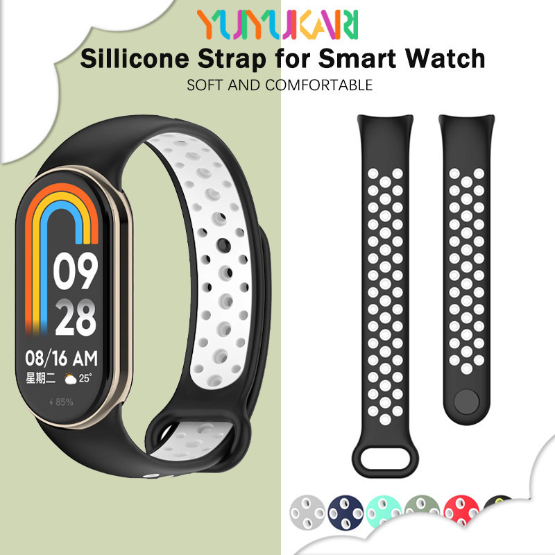 สายรัดยางสำหรับ for Xiaomi Mi Band 10 9 8 สายรัดซิลิโคนสองสีสำหรับ for Smartwatch Xiaomi Smart Band 10 9 8 NFC
