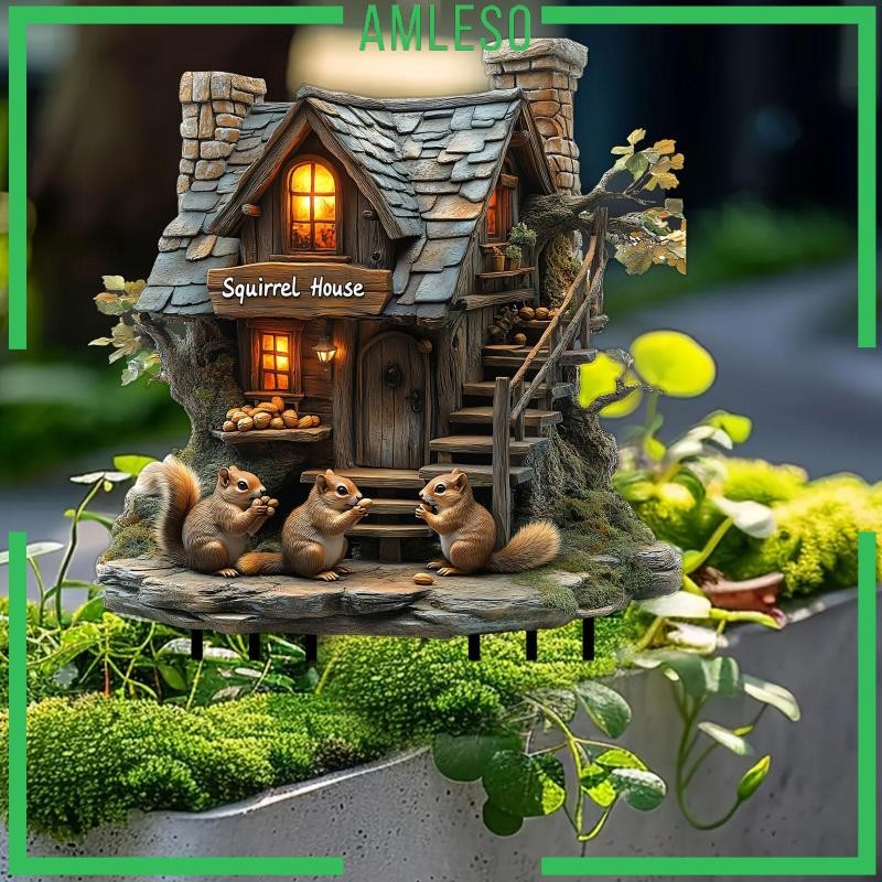 [Amleso] Garden Squirrel House Stake อะคริลิคตกแต่ง Stake สําหรับงานปาร์ตี้กลางแจ้ง Yard