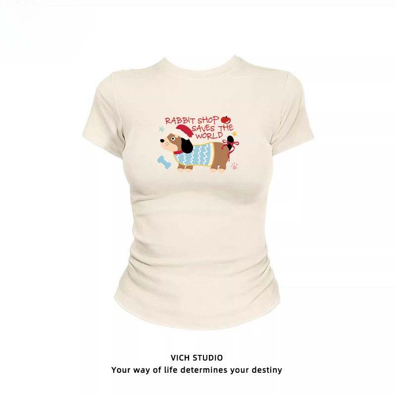 เสื้อยืดเซ็กซี่ เสื้อพิมพ์ลาย 💋 TLDX0445 เสื้อยืดสวยๆผู้หญิง แขนสั้น ทรงเข้ารูป เซ็กซี่ สไตล์อเมริกันย้อนยุคเรียบง่าย