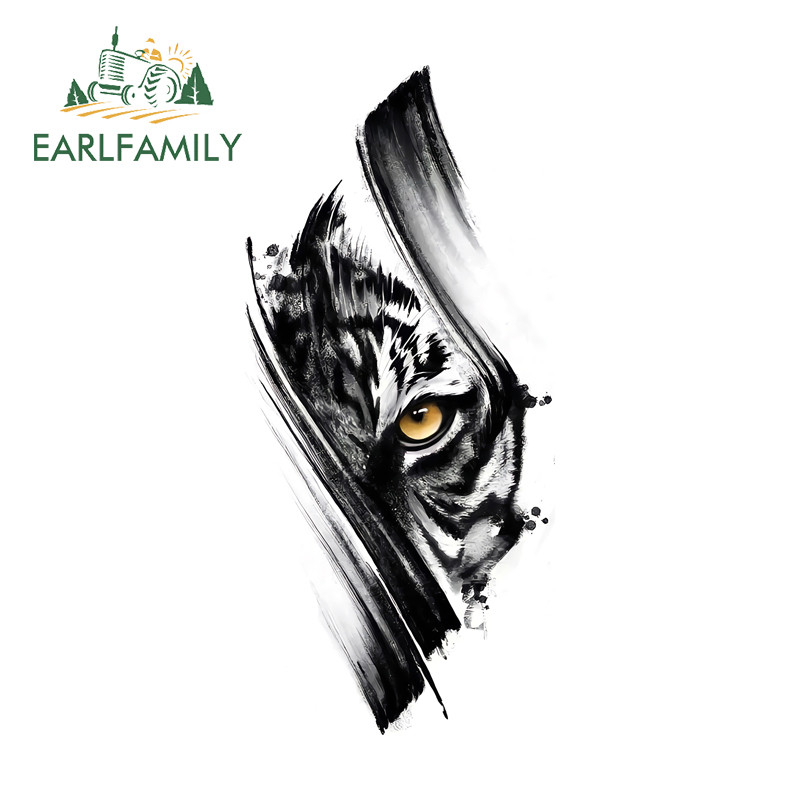 EARLFAMILY Tiger Eyes Ink-wash ภาพวาดสไตล์รถสติกเกอร์กันน้ํา Campervan รถบรรทุก Windows PVC Decal Occlusion Scratch บุคลิกภาพรถอุปกรณ์เสริม