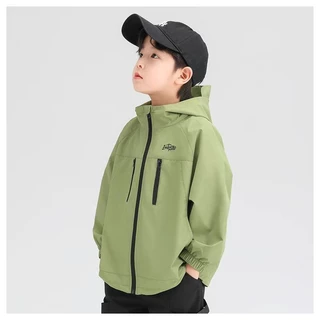 110-160 เสื้อแจ็คเก็ตมีฮู้ดกลางแจ้งกันน้ําสําหรับเด็กผู้ชาย
