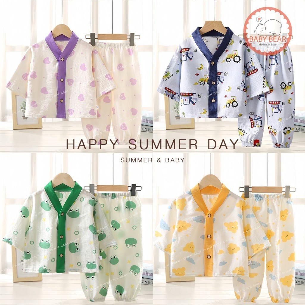 ใหม่ ชุดนอนเด็ก ชุดนอนกระดุมน่า+กางเกงขายาว ผ้าฝ้าย พิมพ์ลายการ์ตูน