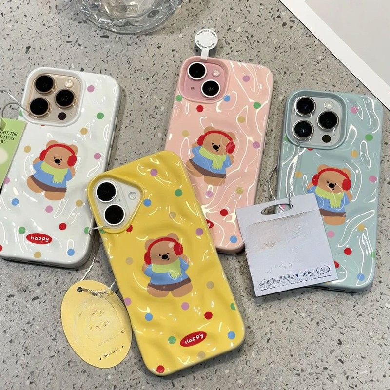 เหมาะสําหรับiPhone 16 15 14 13 12 11 Pro Max X XR XS Max 7 8 PlusสีPolka-Dotหมีเคสโทรศัพท์การ์ตูนสัตว์Soft shell ATW