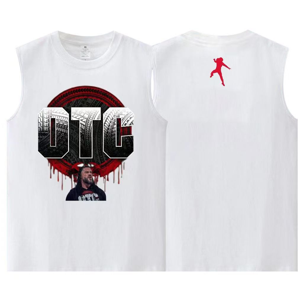 WWE New Tribal Chief Roman Reigns OTC Roman Reigns พิมพ์ผ้าฝ้าย 100% ลูกเรือคอ Casual เสื้อแขนกุด 06