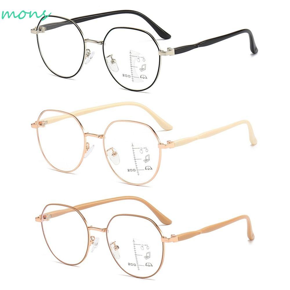 MONS แว่นอ่านหนังสือป้องกันแสงสีฟ้า ทรงเหลี่ยม Multifocal Blue Blocking ดีไซน์วินเทจ-metal Progressive Near Far Ultralight Hyperpia Glasses Office