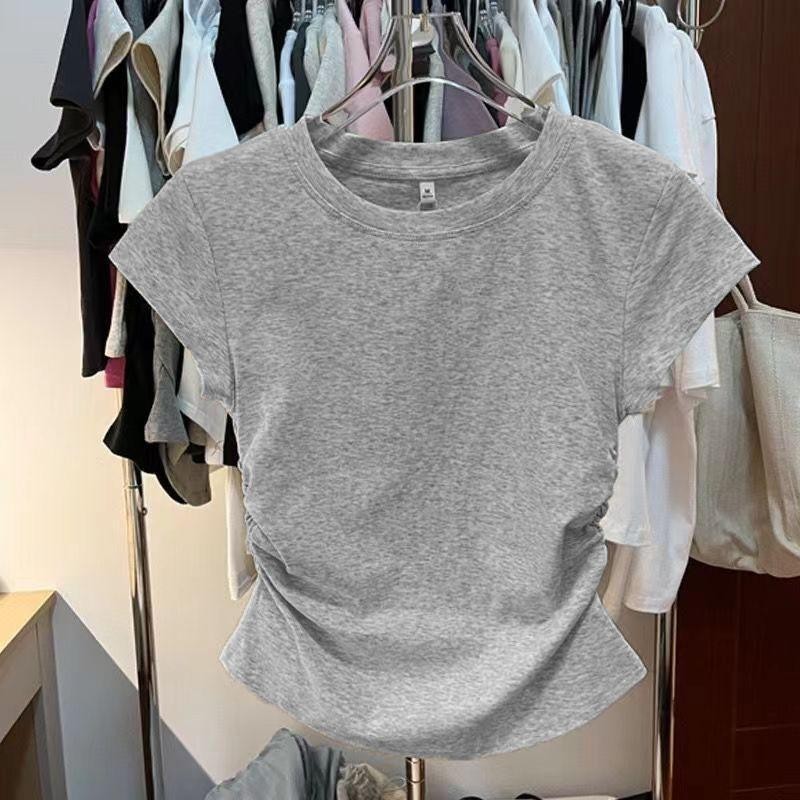 ราคาพิเศษ สินค้าล็อตสุดท้าย!! เสื้อยืดผู้หญิง เสื้อยืดแฟชั่น เอวสม็อก เอวจั๊ม เสื้อยืดสีพื้น งานผ้าคอตตอน ใส่สบาย