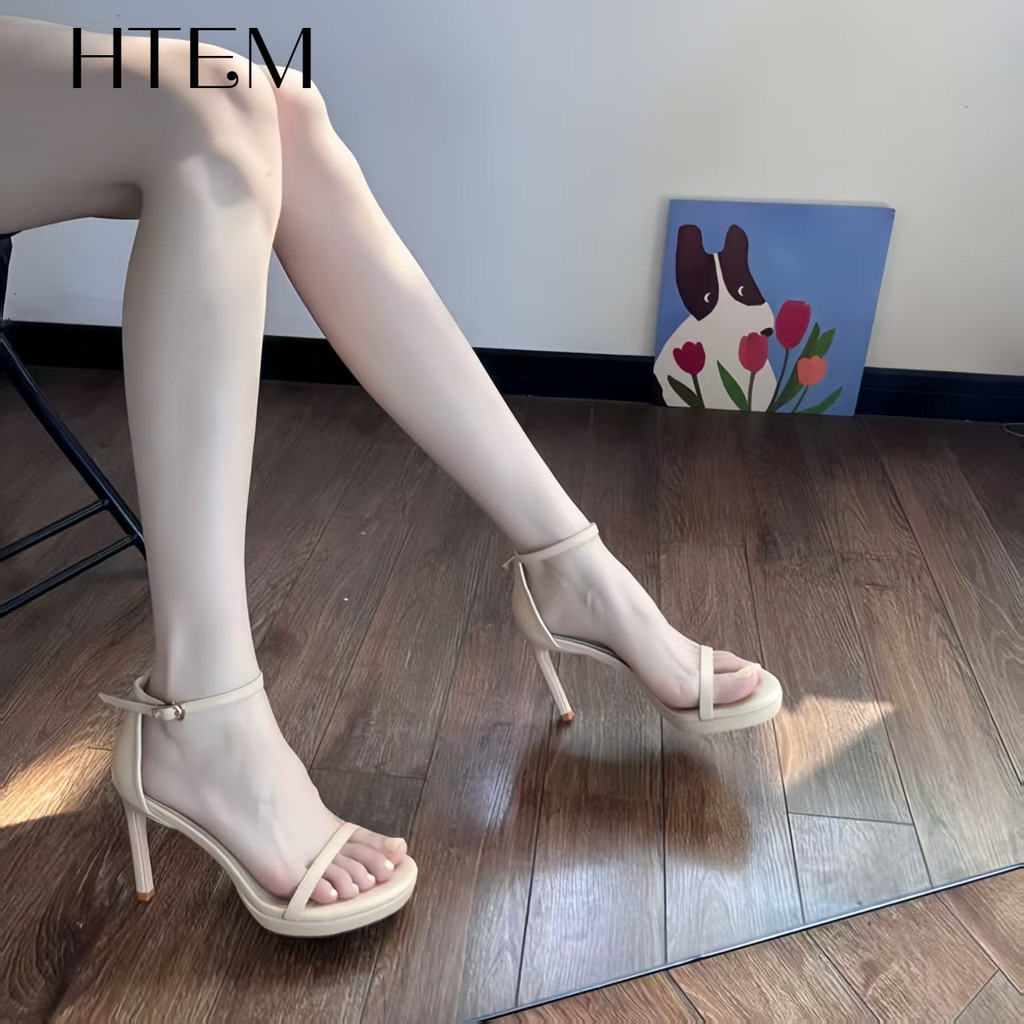 HTEM ใหม่ฤดูร้อนหนึ่งบรรทัดรองเท้าส้นสูงเซ็กซี่บาง 9 ซม. รองเท้าแตะส้นสูง