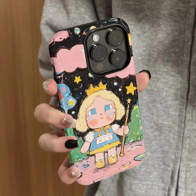 Insสไตล์ภาพวาดสีน้ํามันCrown Girlใช้งานร่วมกับiPhone 16PROMAX 16PRO 11 15 14 13 12 16 PRO MAXโทรศัพท์มือถือป้องกันกรณีShock-resistant XR Hard Case XS MAXหลุมขนาดใหญ่7/8PLUS