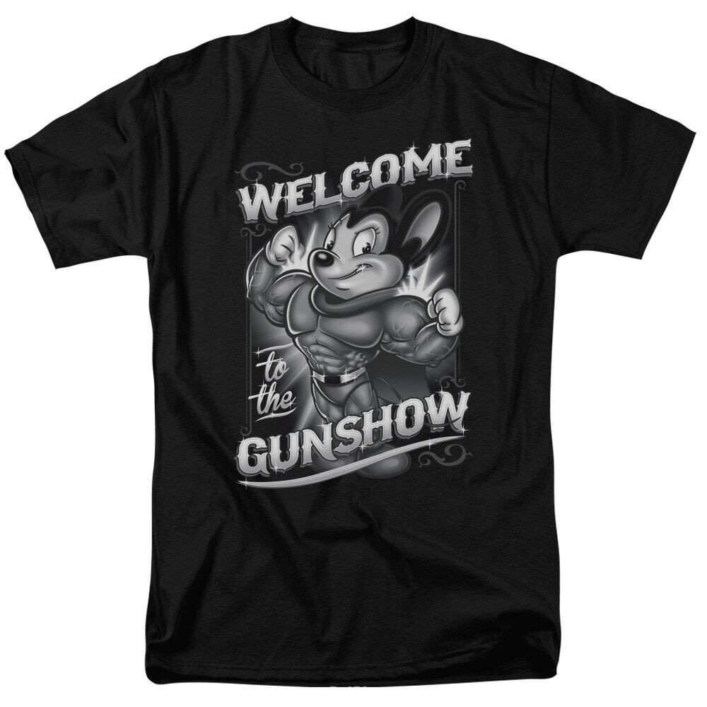 Mighty Mouse Mighty Gunshow เสื้อยืดบุรุษการ์ตูนลิขสิทธิ์ Black สินค้า