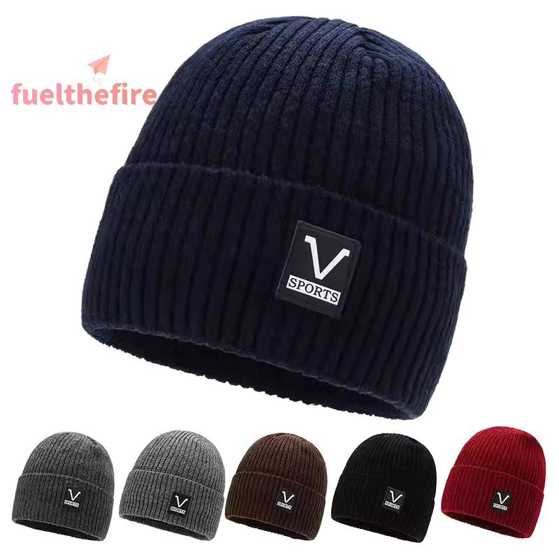 [Feel] V Label Men Winter Warm หมวกถักชายหญิงขี่จักรยานกลางแจ้ง Cold-Proof Beanie หมวกหมวก [ใหม่]